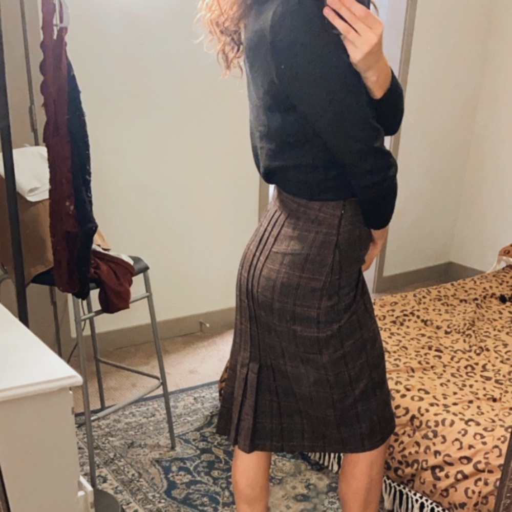 Wool Plaid Pencil Skirt